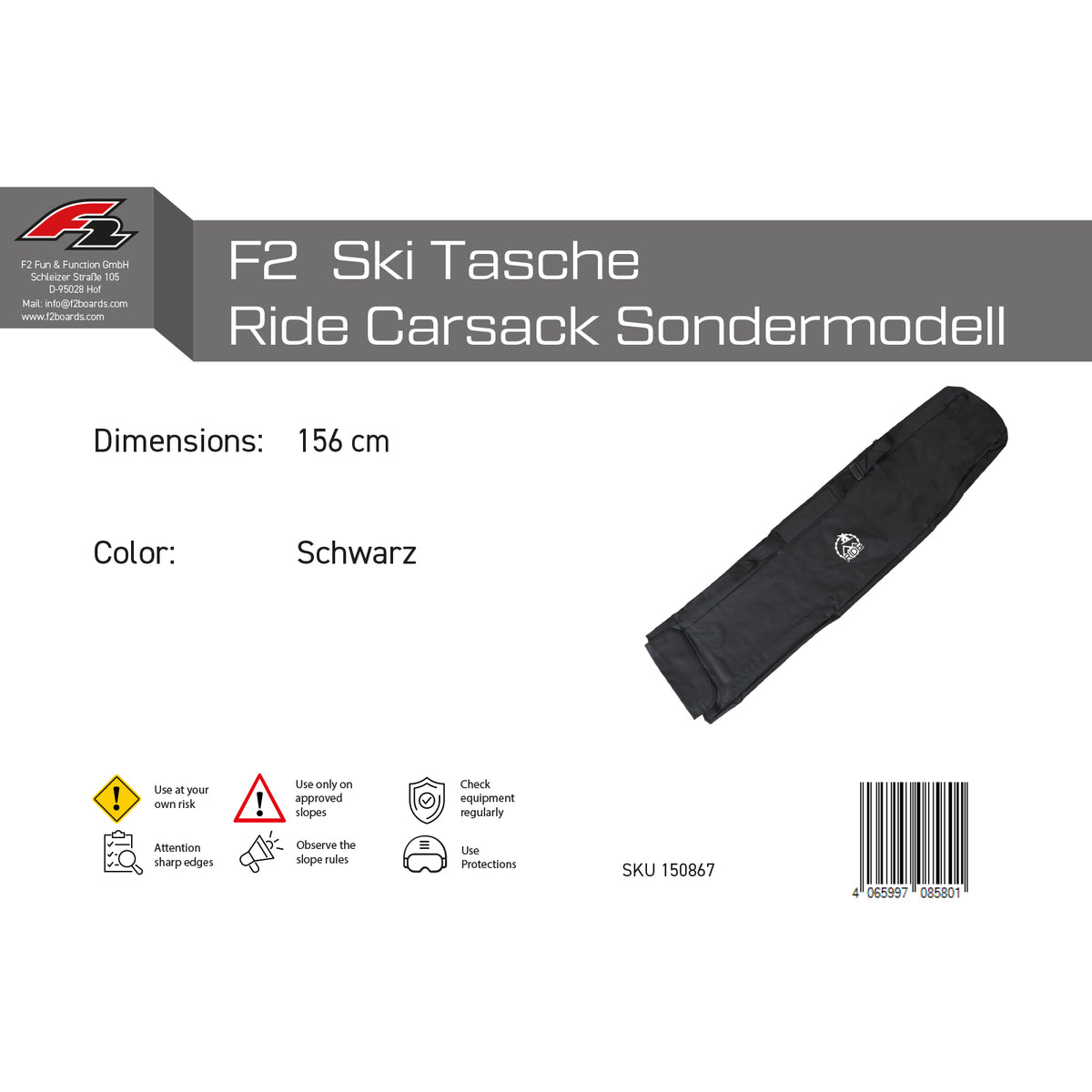 F2 Snowboard Bag Ride Carsack Special Edition 156cm Black