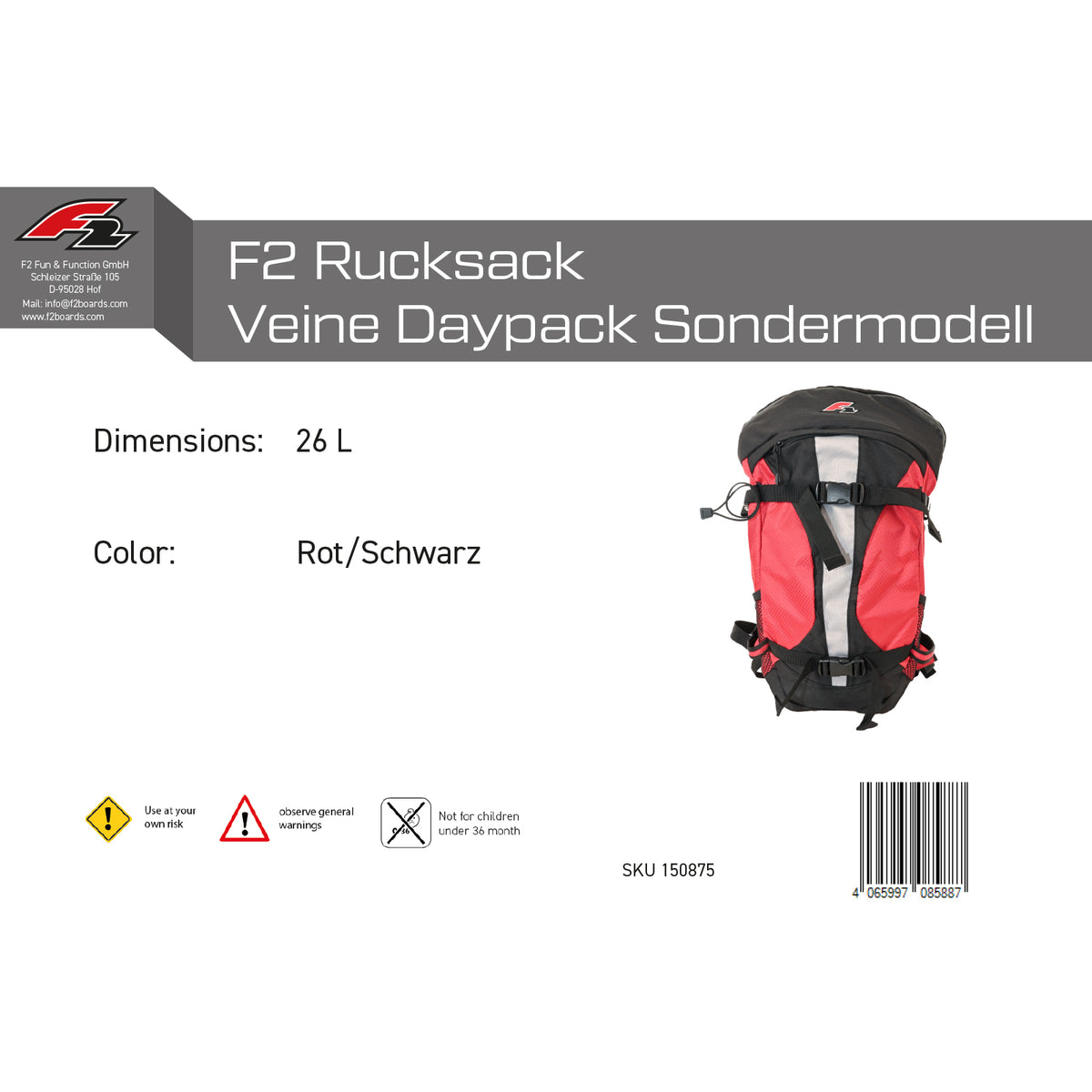 F2 Backpack Veine Daypack Special Edition 24L Red/Black
