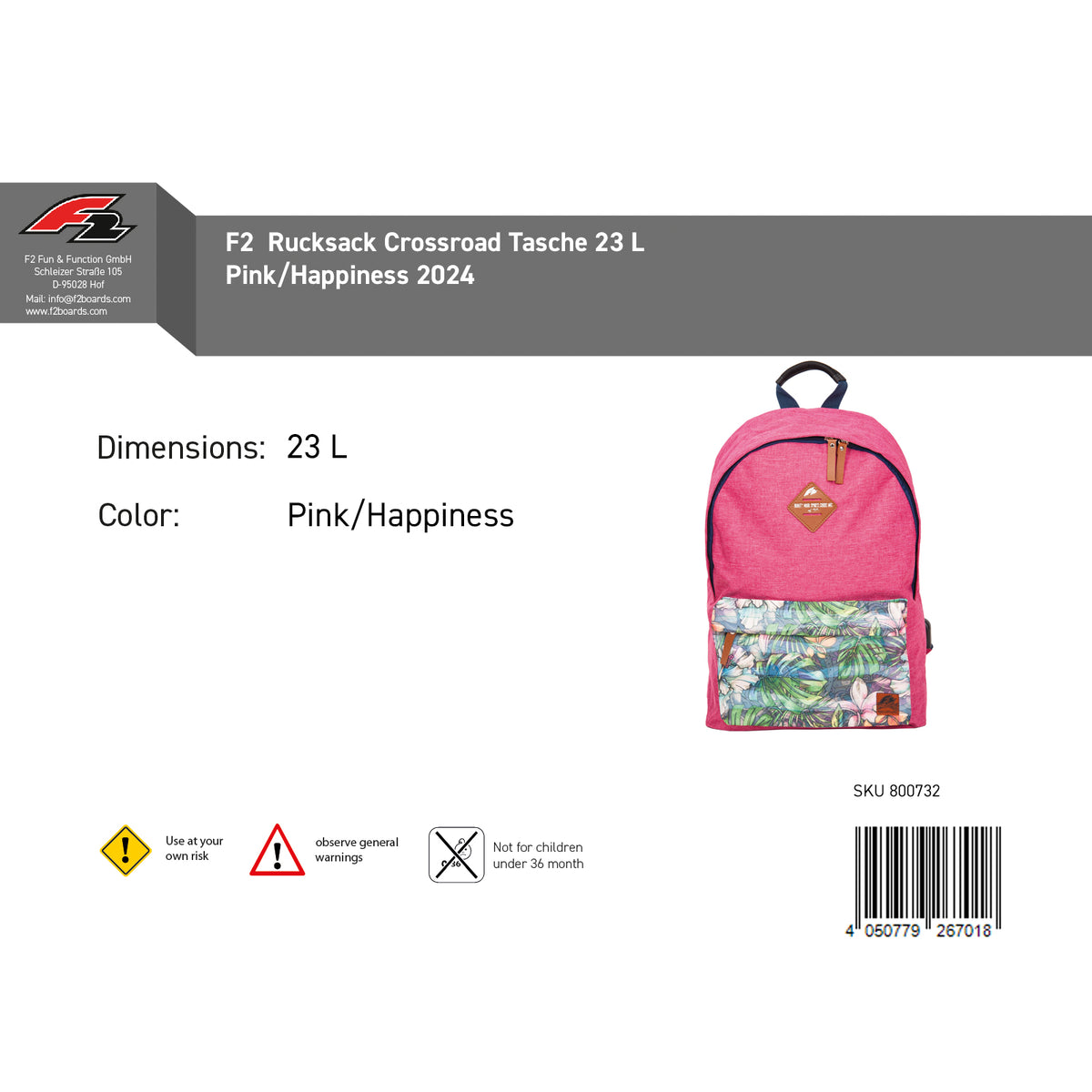 F2 Crossroad Backpack Bag 23 L Pink/Happiness