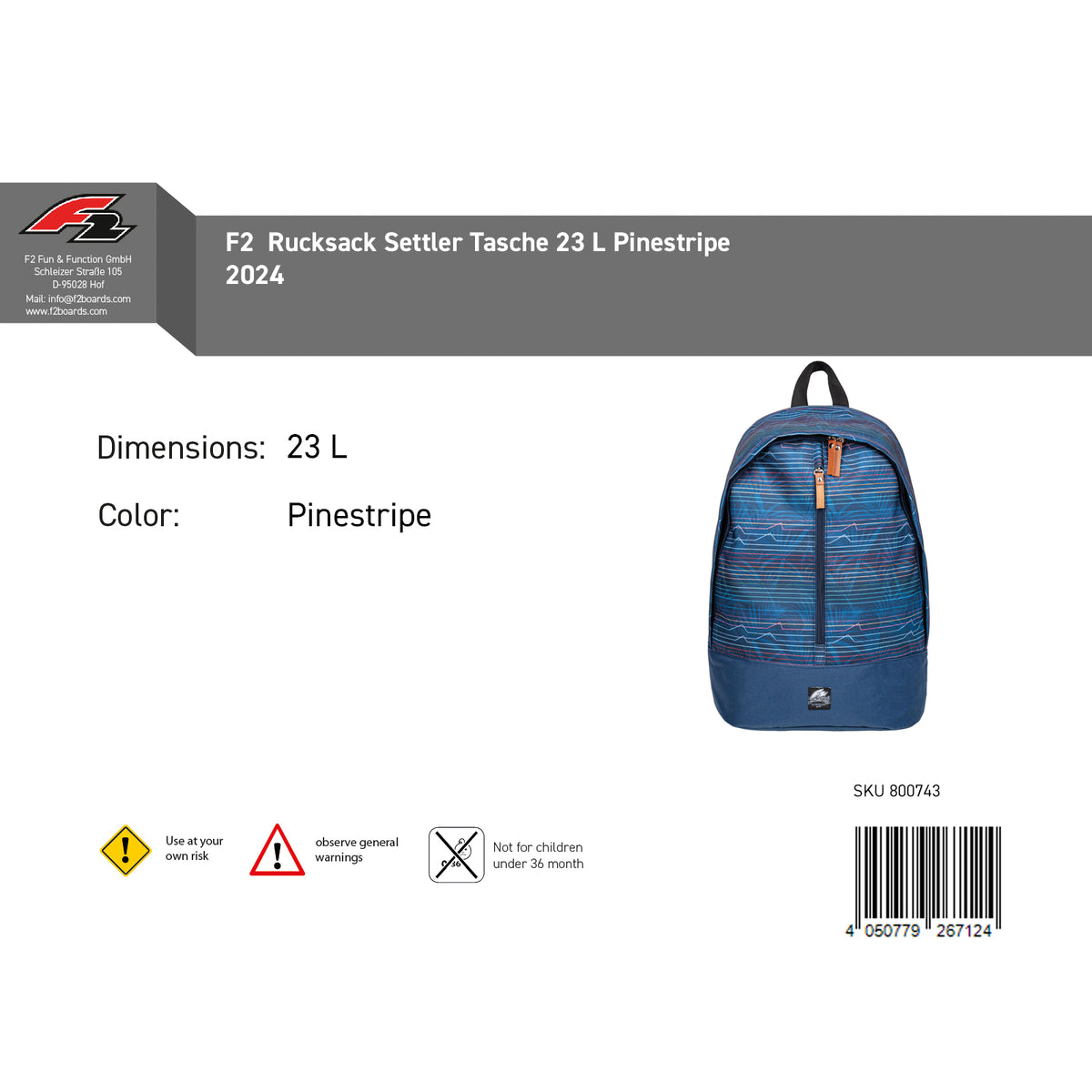 F2 Backpack Settler Bag 23 L Pinestripe