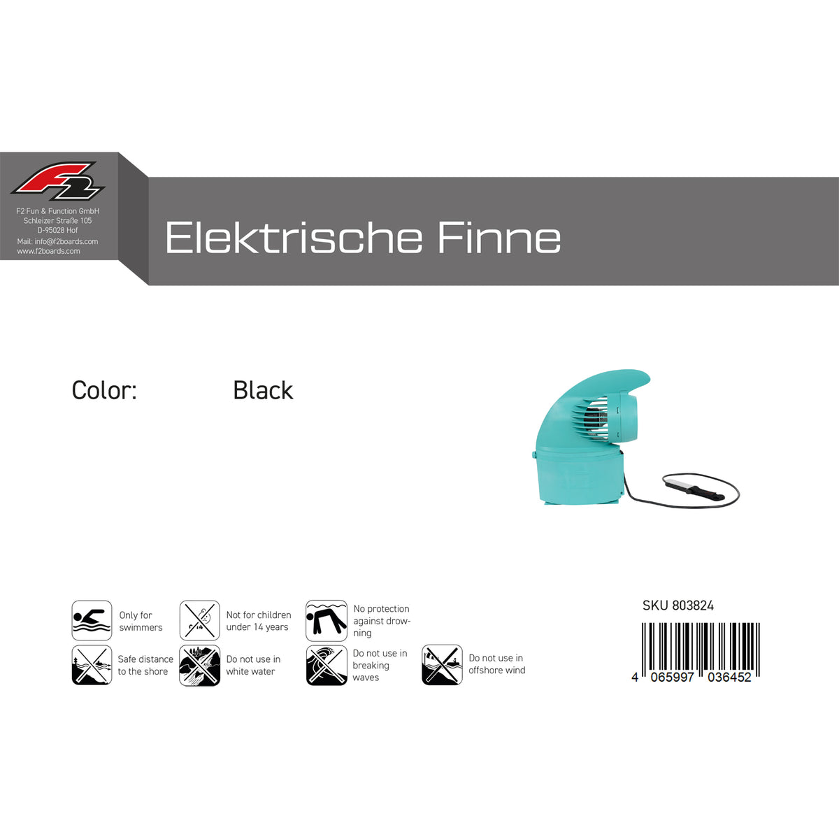 F2 Electric Fin PRO for SUP or Surfboard Turquoise