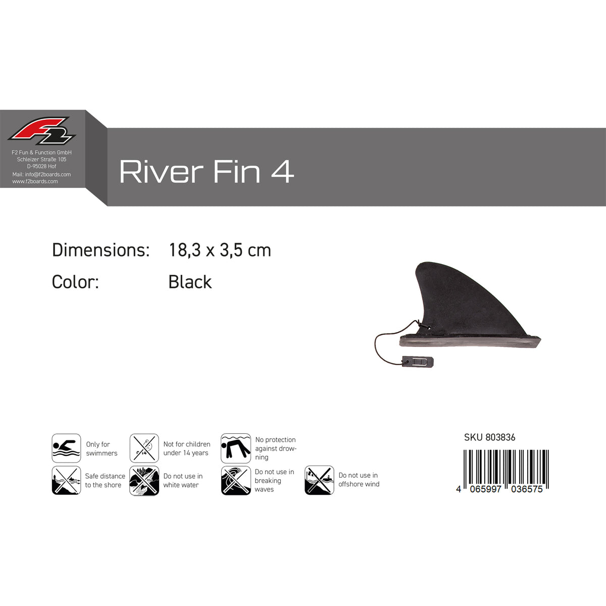F2 Finne River Fin 4" Slot Box inkl Klip System 18,3 x 3,5 cm Schwarz