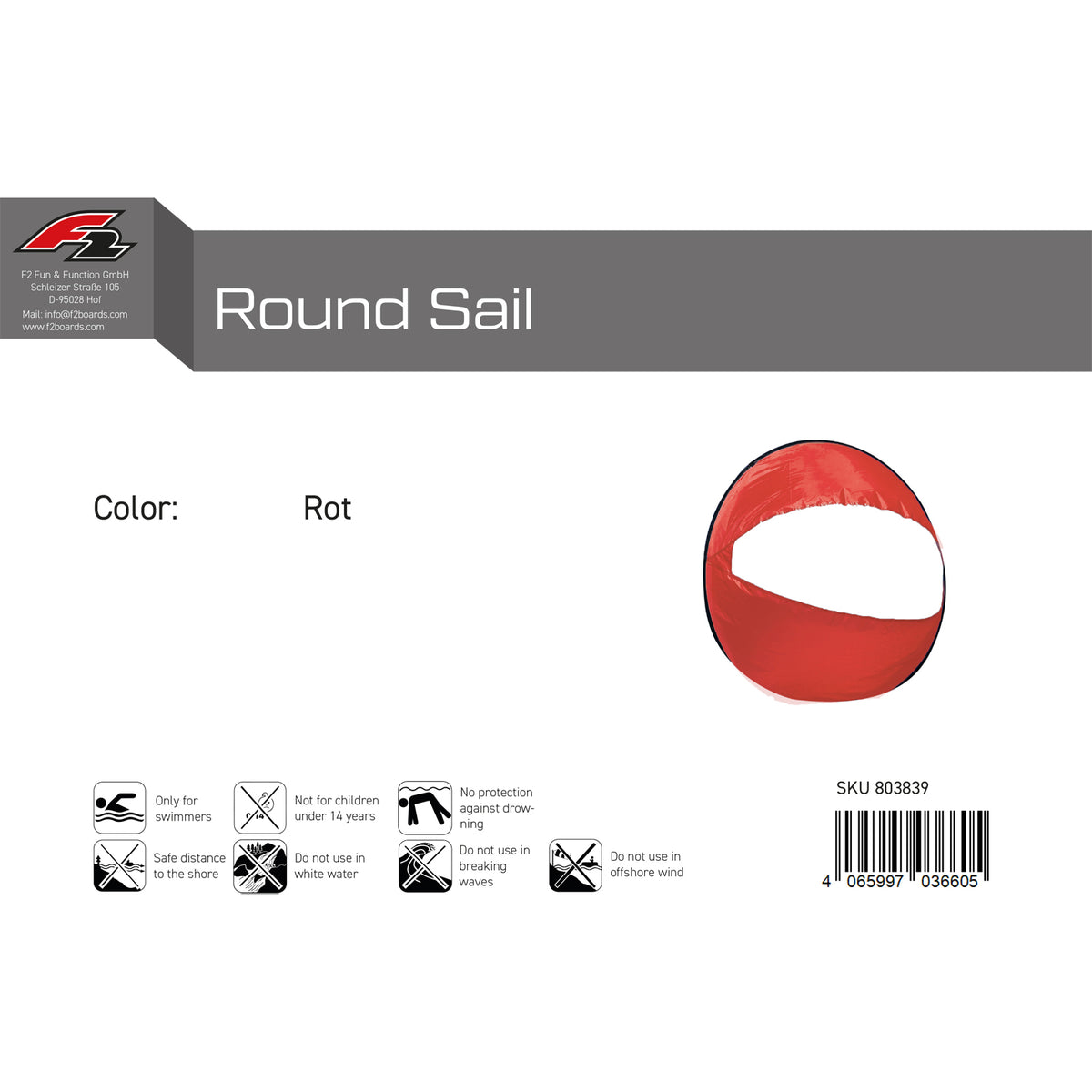 F2 SUP Sail Round Sail Red/Blue color selectable