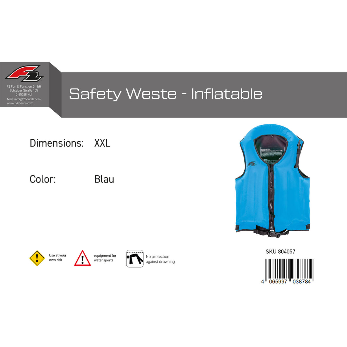 F2 Buoyancy Aid Safety Vest - Inflatable Color/Size selectable