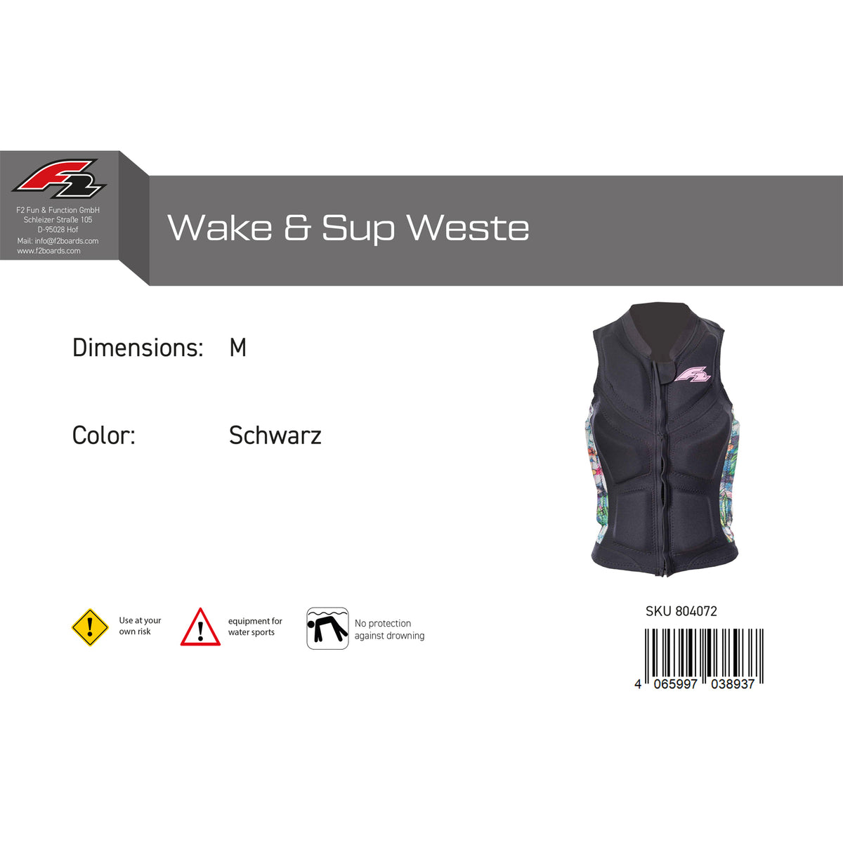 F2 Women's Impact Vest Wake & SUP Vest S-XXL selectable size Black
