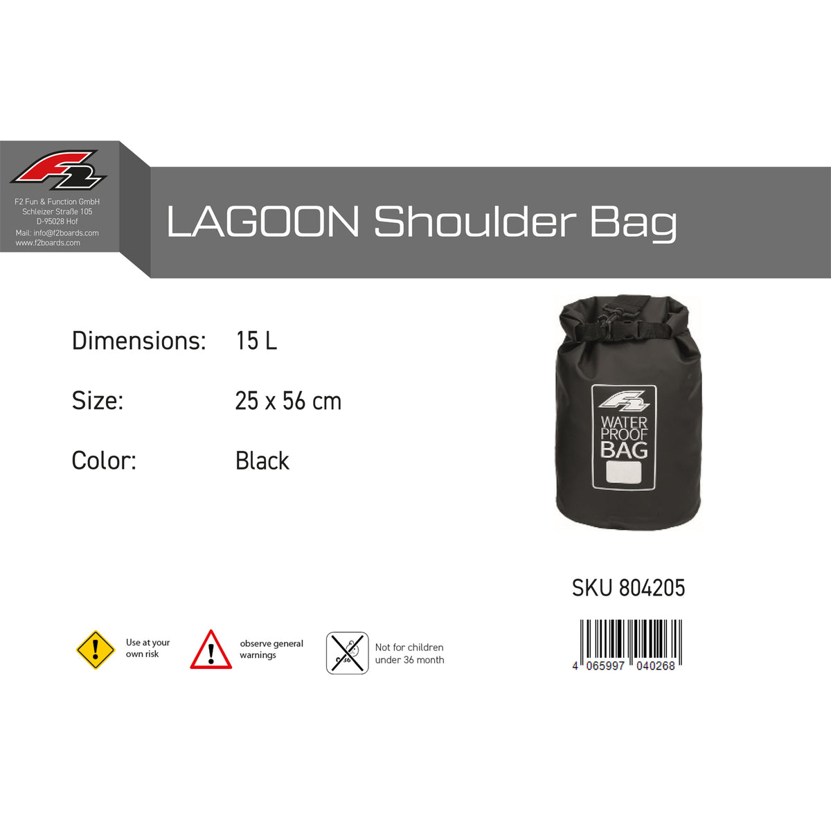 F2 Lagoon Drybag waterproof bag for SUP, size/color selectable
