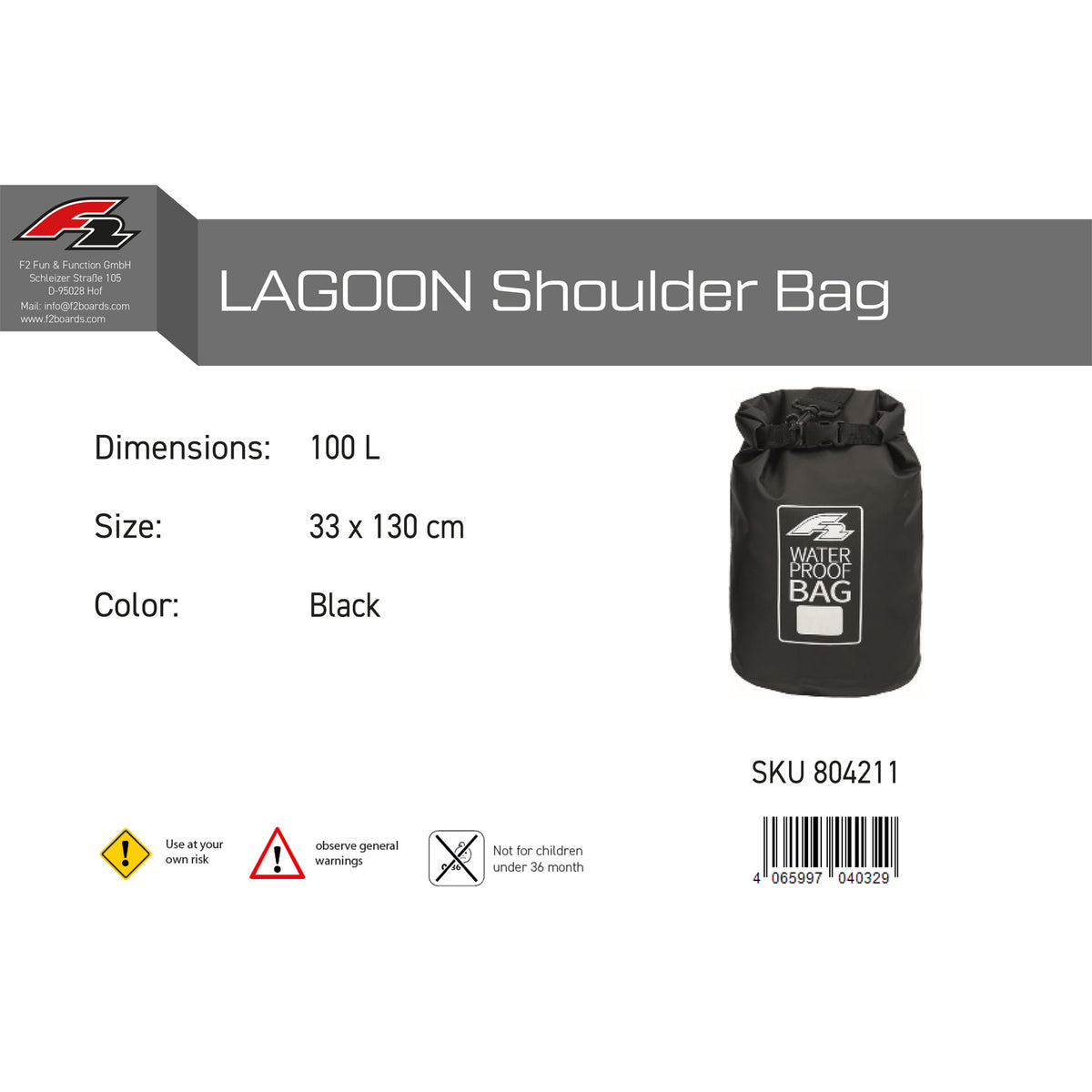 F2 Lagoon Drybag waterproof bag for SUP, size/color selectable