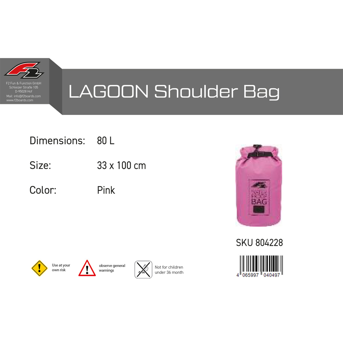 F2 Lagoon Drybag waterproof bag for SUP, size/color selectable