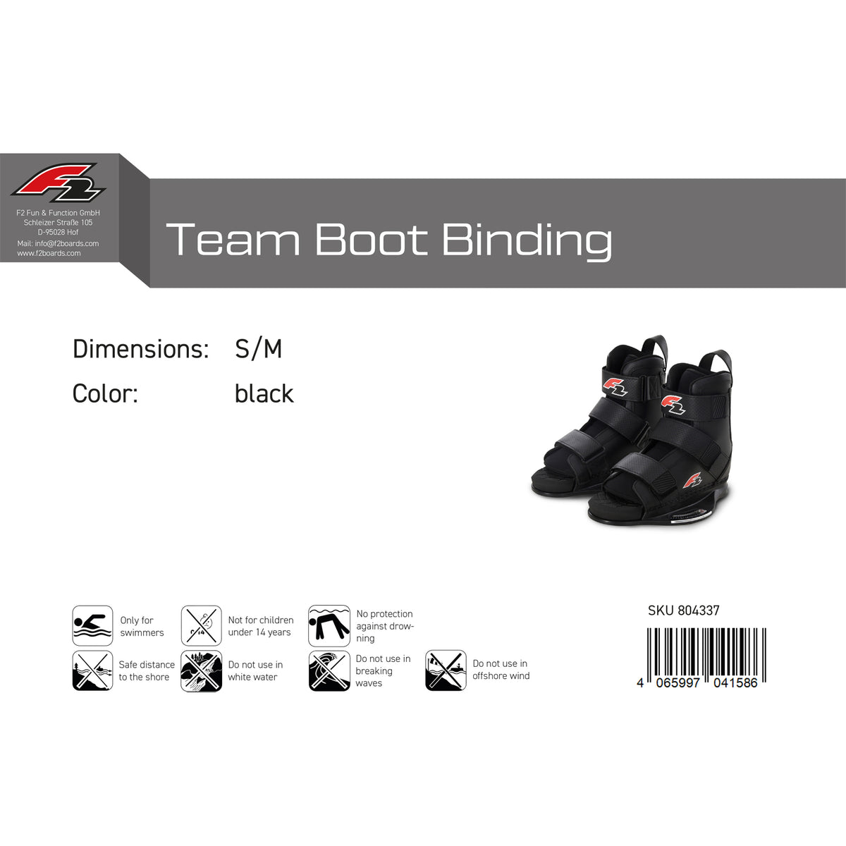 F2 Wakeboard Binding Team Boot size/color selectable