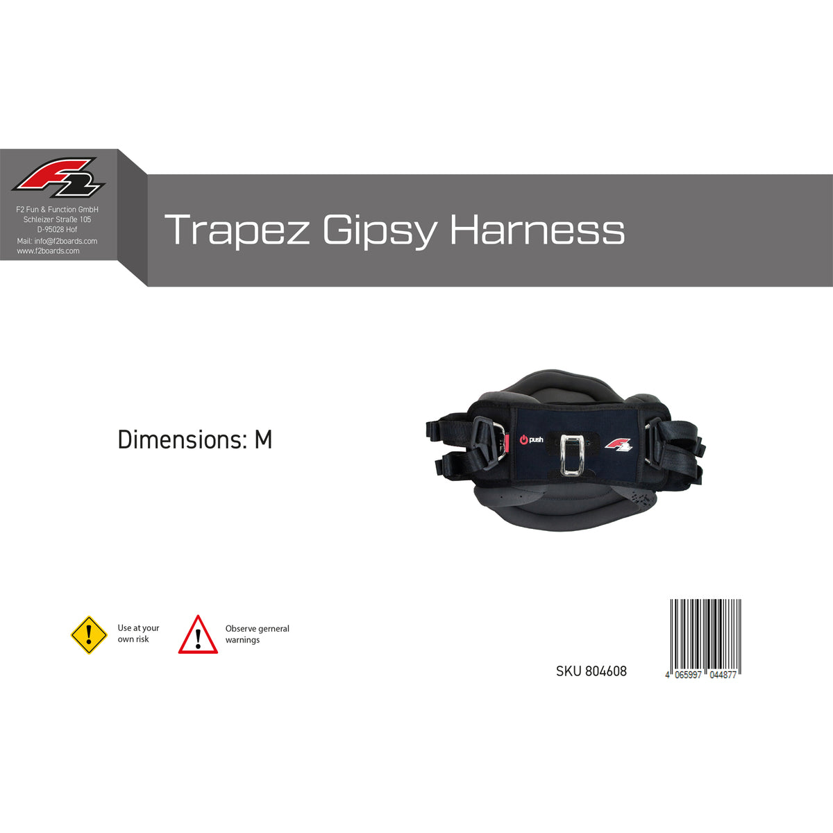 F2 Trapez Gipsy Harness size XS-L selectable black