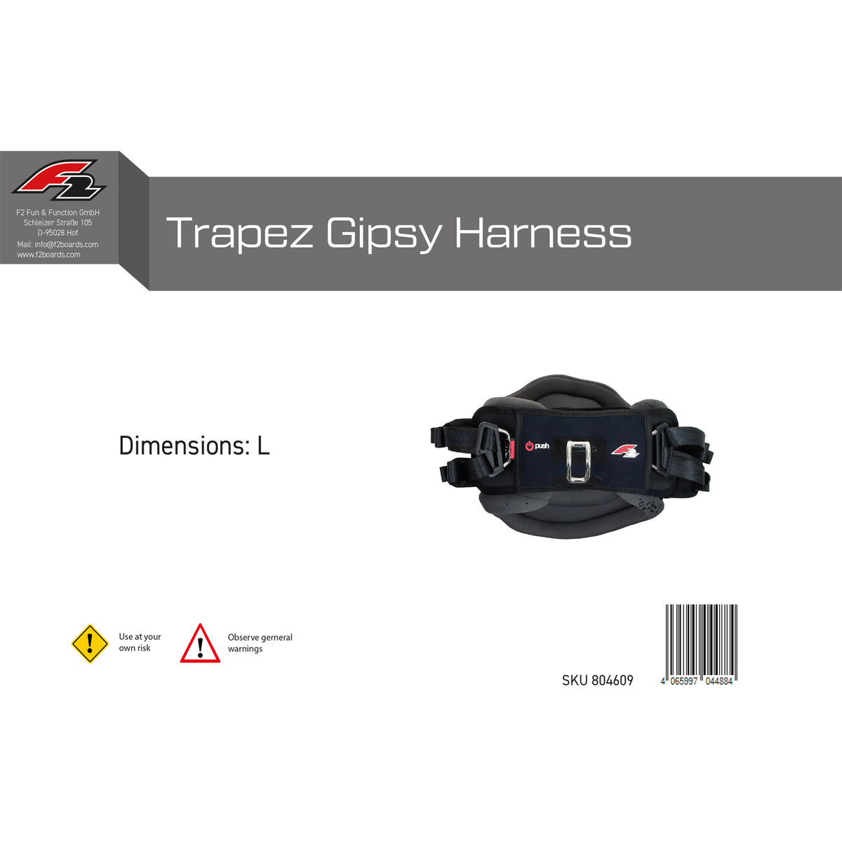 F2 Trapez Gipsy Harness size XS-L selectable black