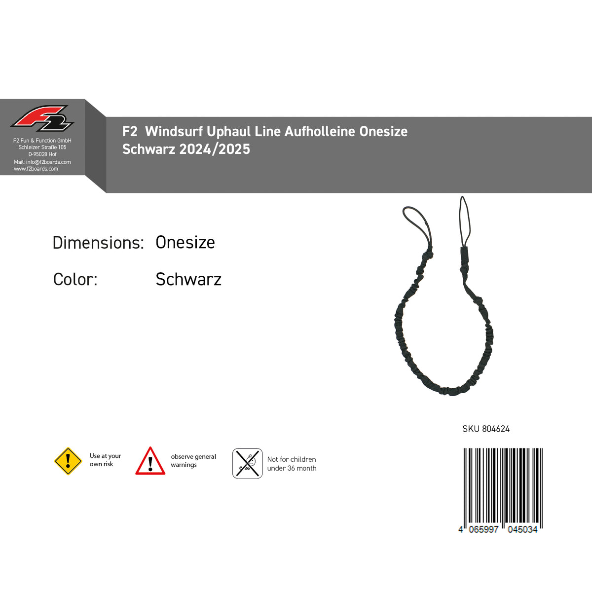 F2 Windsurf Uphaul Line One Size Black