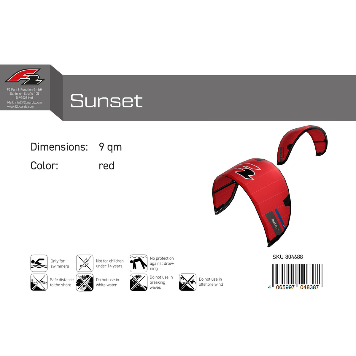 F2 Kite Sunset V1 size/color selectable