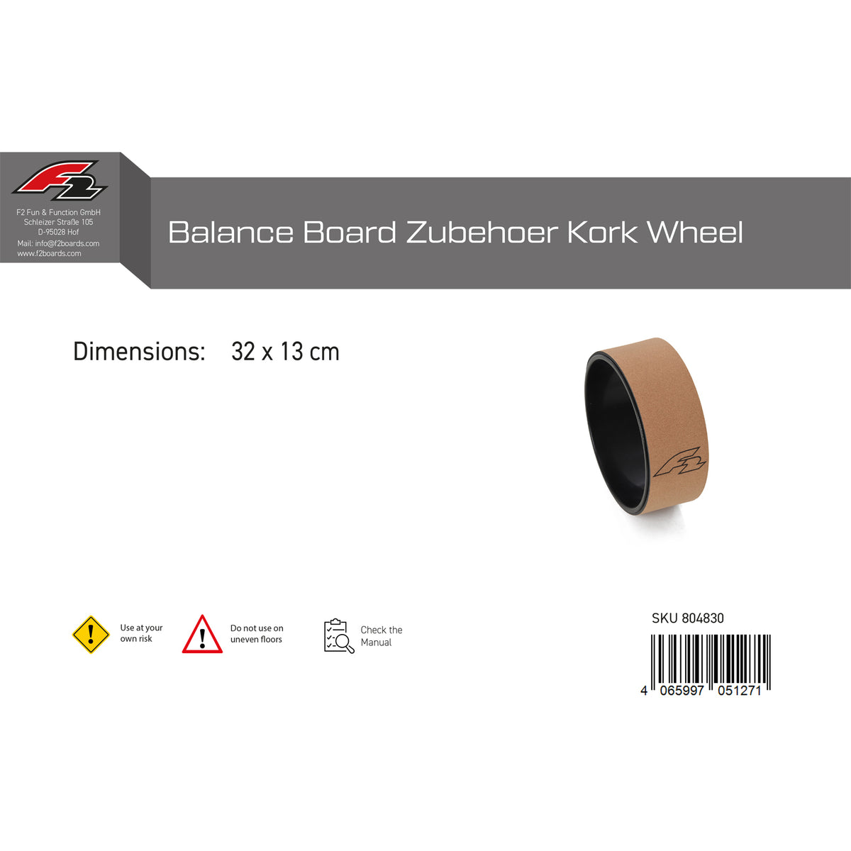 F2 Balance Board Zubehör Kork Wheel Balance Training 32x13cm