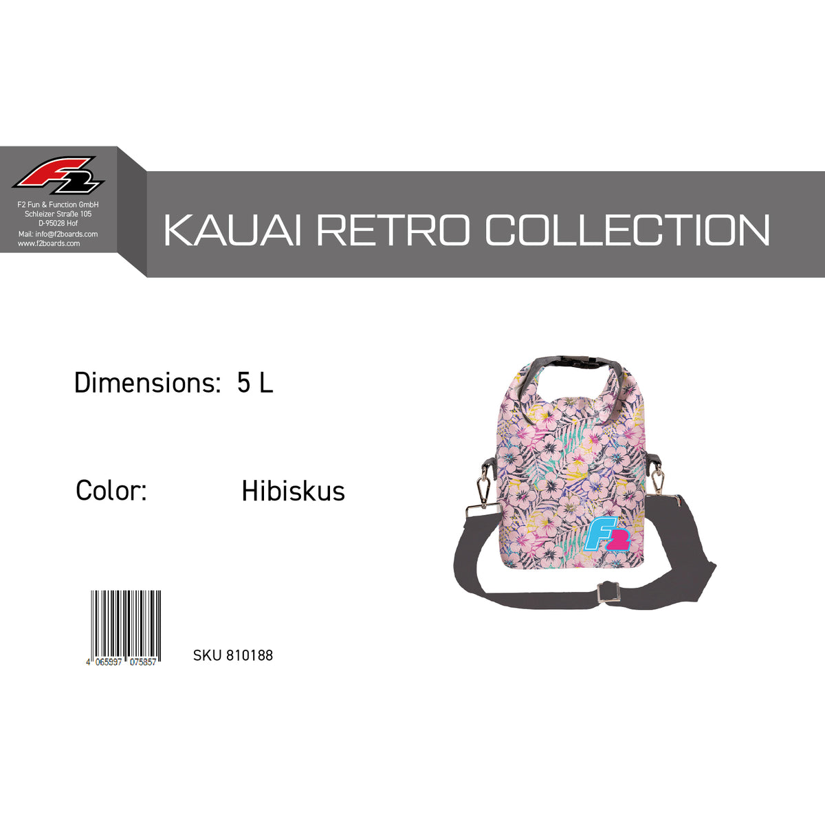 F2 Retro Kauai Hibiskus Tasche Drybag 5L Rosa