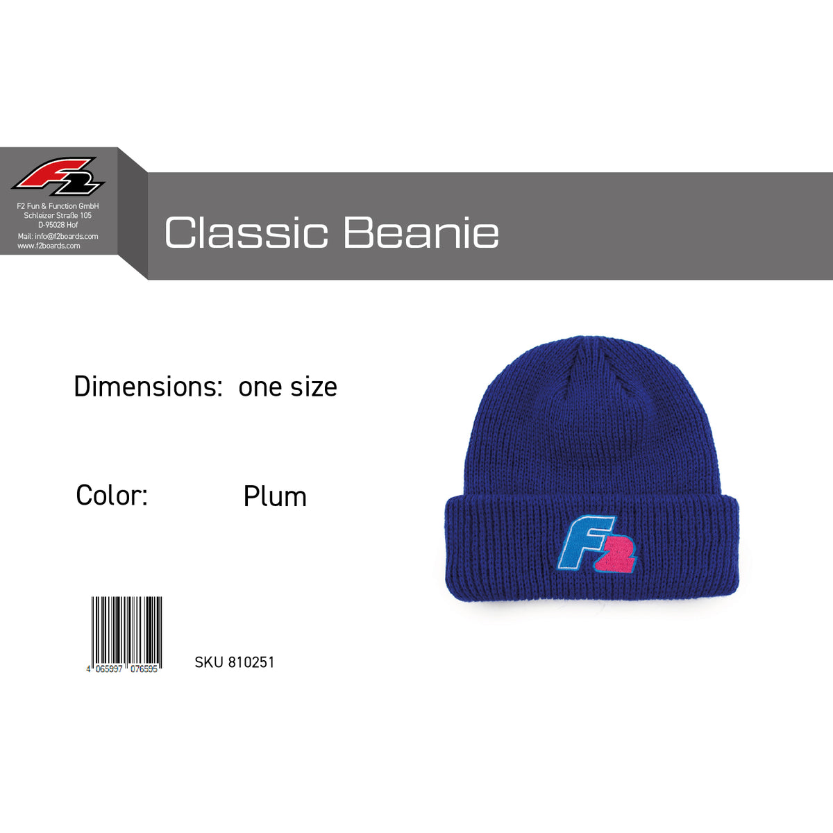 F2 Retro Classic Beanie One Size - color selectable
