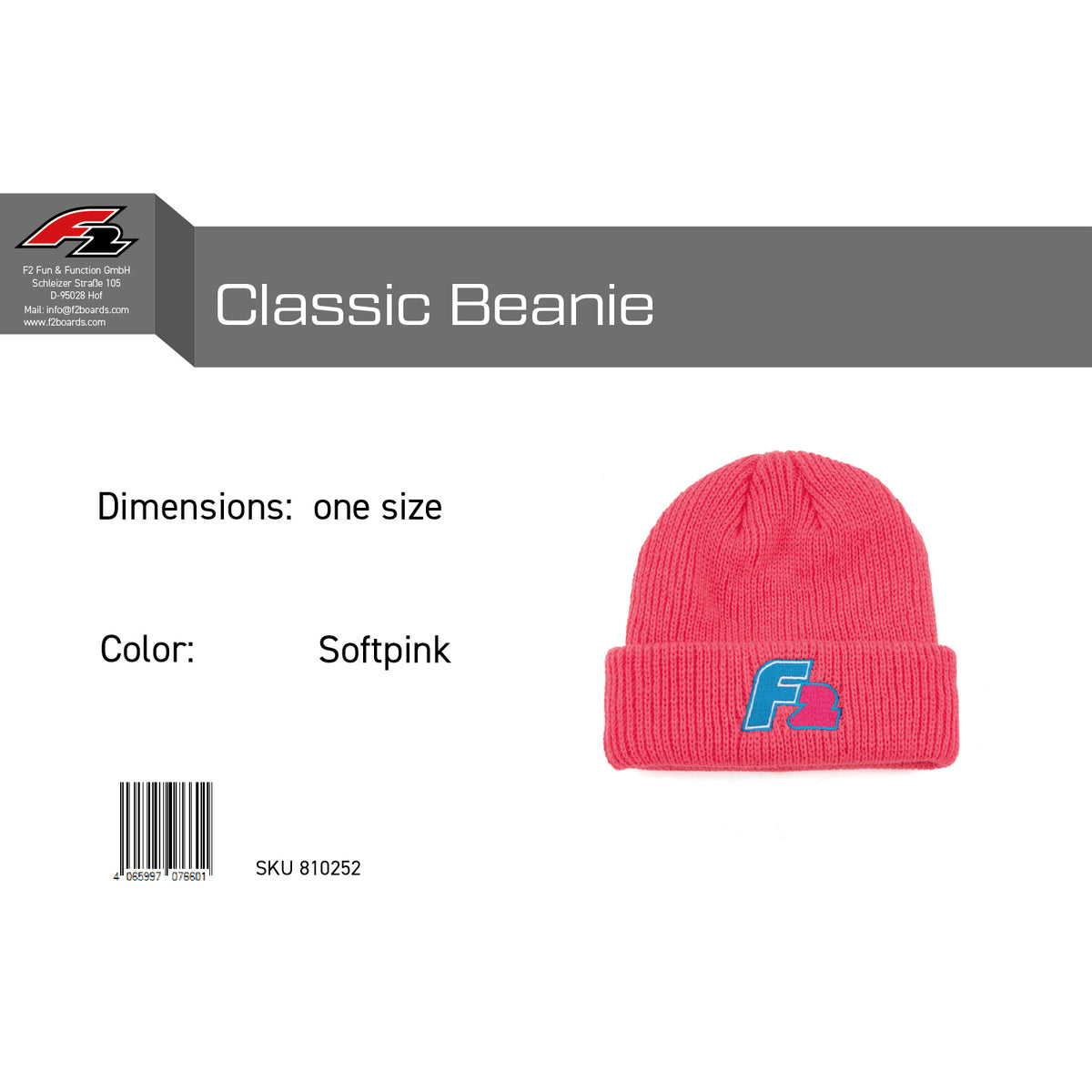 F2 Retro Classic Beanie One Size - color selectable