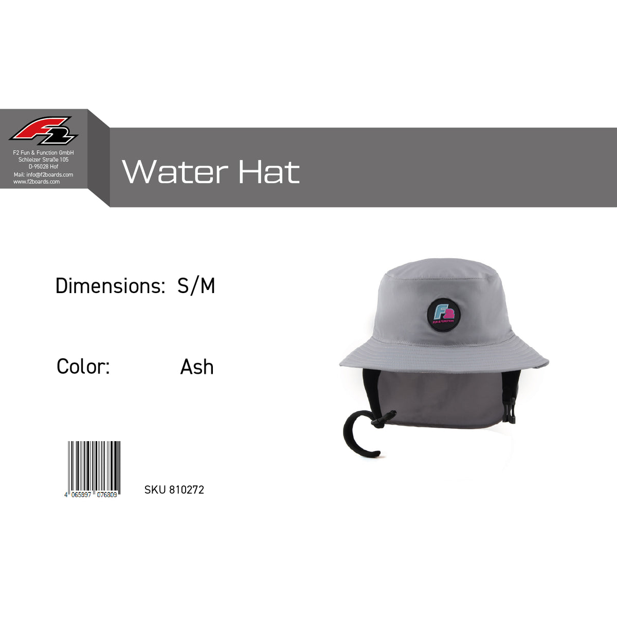 F2 Retro Water Hat Ash Wasser Hut Mütze - Größe wählbar