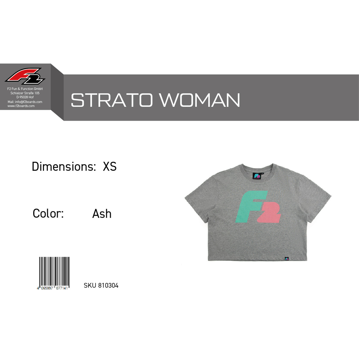 F2 Retro T-Shirt Strato Ash Damen Crop Top Tshirt Grau - Größe wählbar