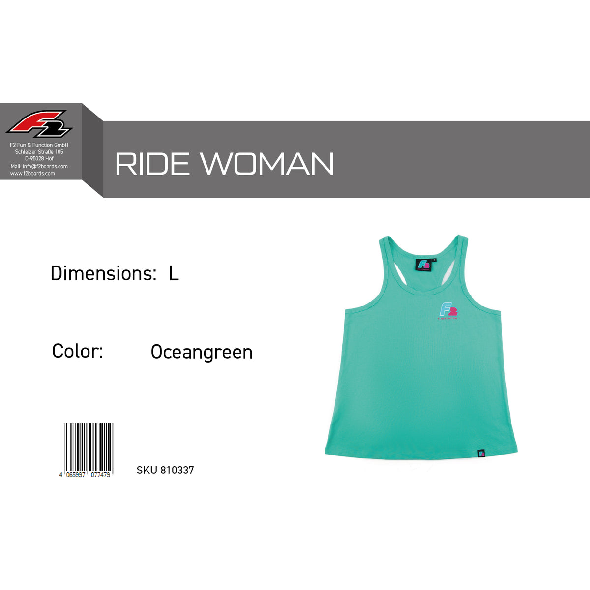 F2 Retro Tank Top Ride Oceangreen Women's Sleeveless T-Shirt Turquoise - Size selectable