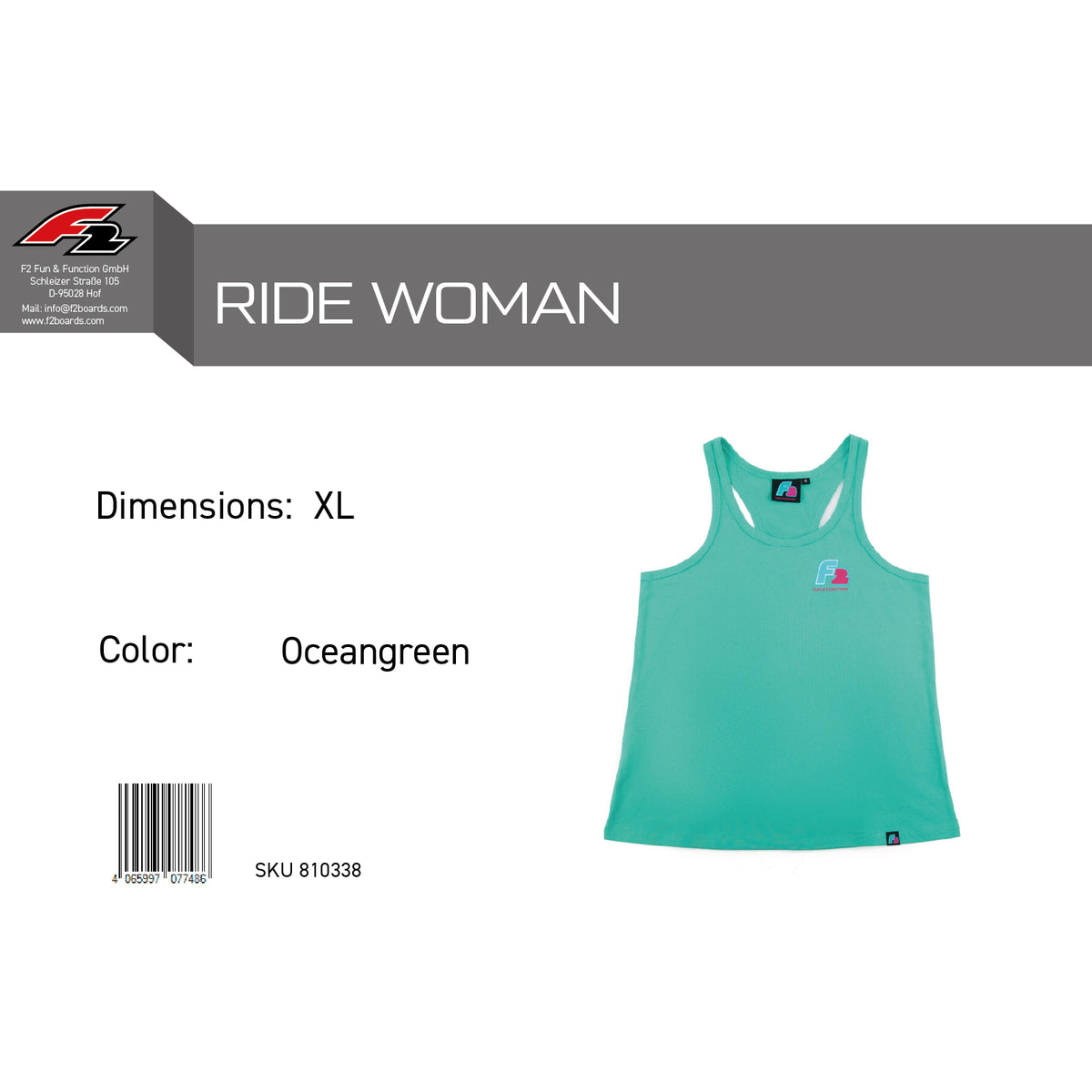 F2 Retro Tank Top Ride Oceangreen Women's Sleeveless T-Shirt Turquoise - Size selectable