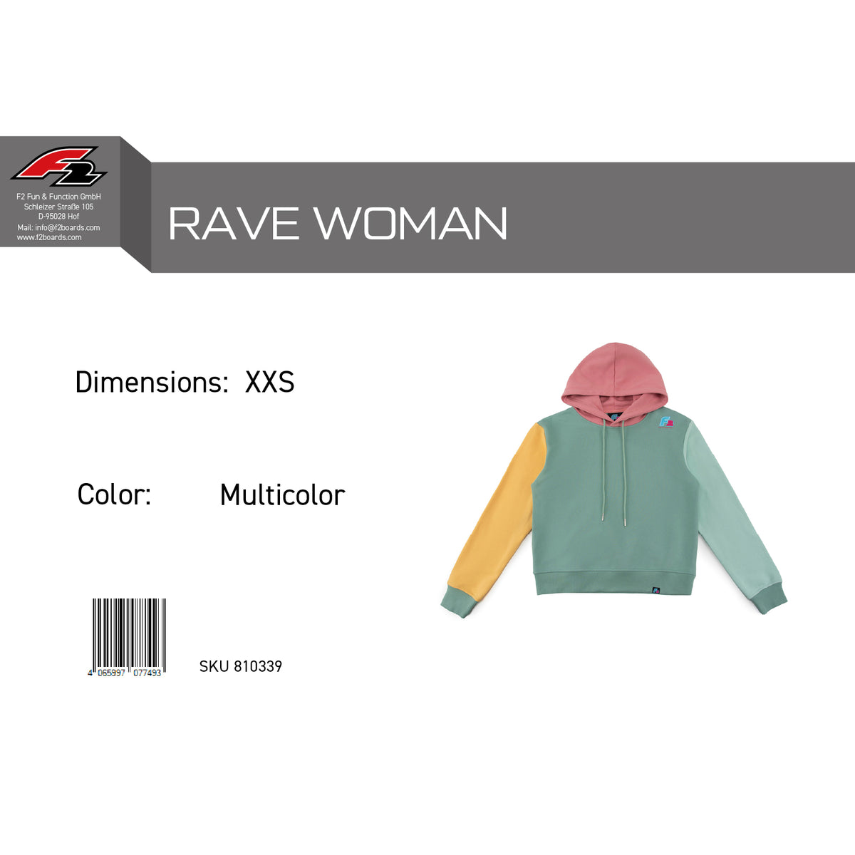 F2 Retro Rave Hoodie Damen Sweatshirt Pullover Multicolor - Größe wählbar