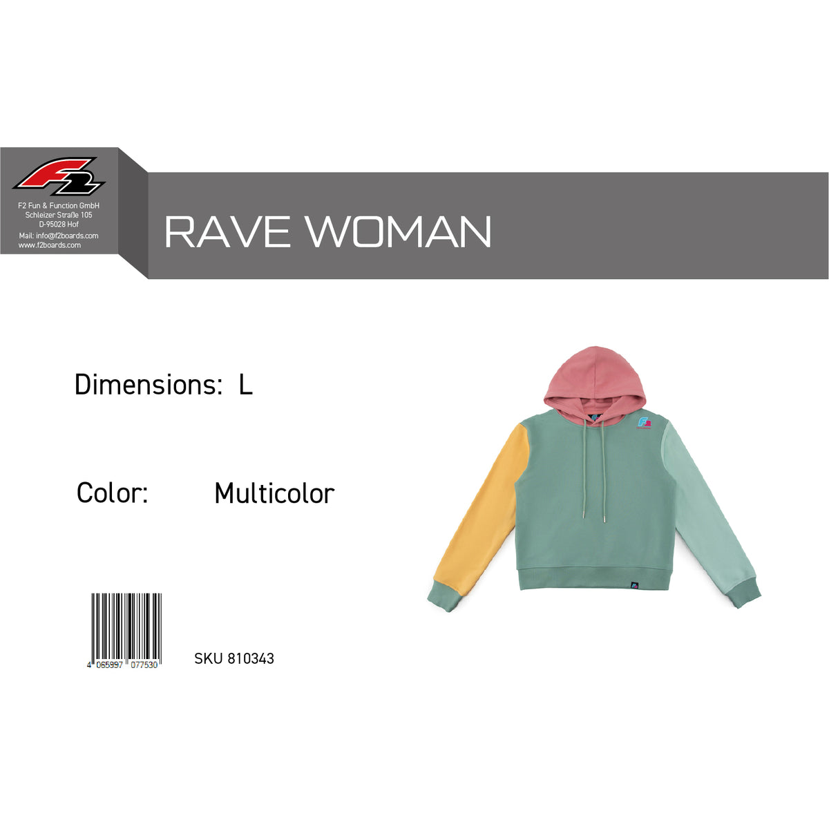 F2 Retro Rave Hoodie Damen Sweatshirt Pullover Multicolor - Größe wählbar