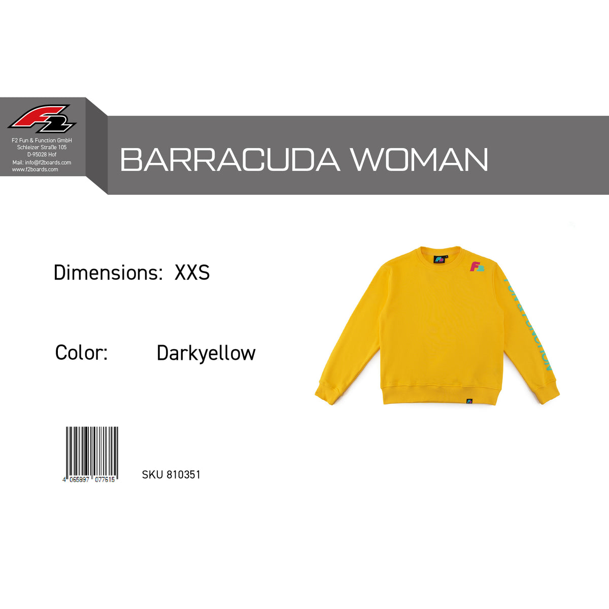 F2 Retro Barracuda Pullover Damen Gelb - Größe wählbar