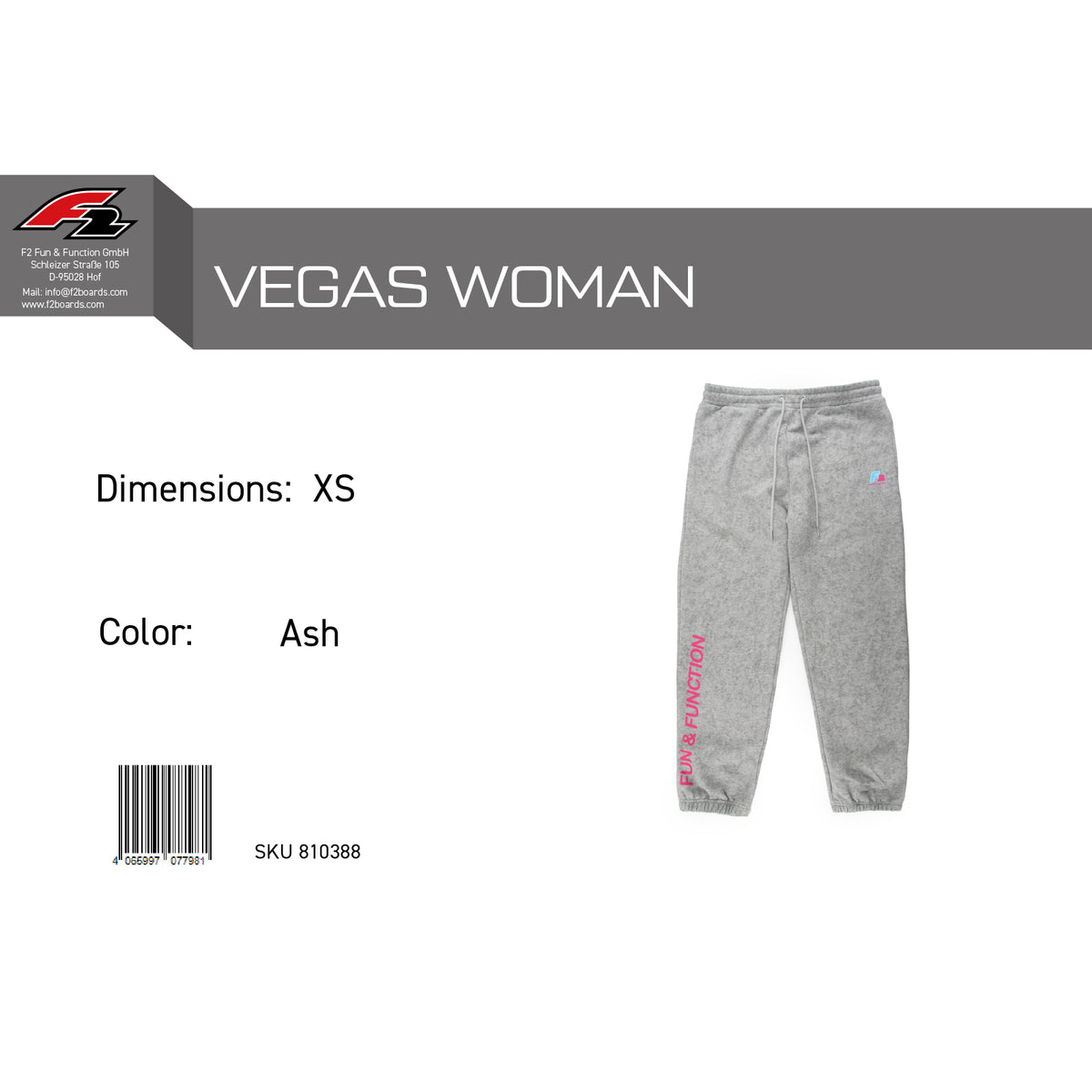 F2 Retro Vegas Jogging Pants Ash Women's Grey - Size selectable