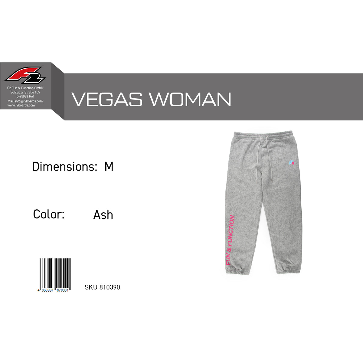 F2 Retro Vegas Jogging Pants Ash Women's Grey - Size selectable