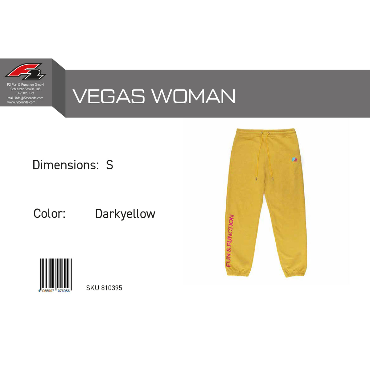 F2 Retro Vegas Jogginghose Damen Gelb - Größe wählbar