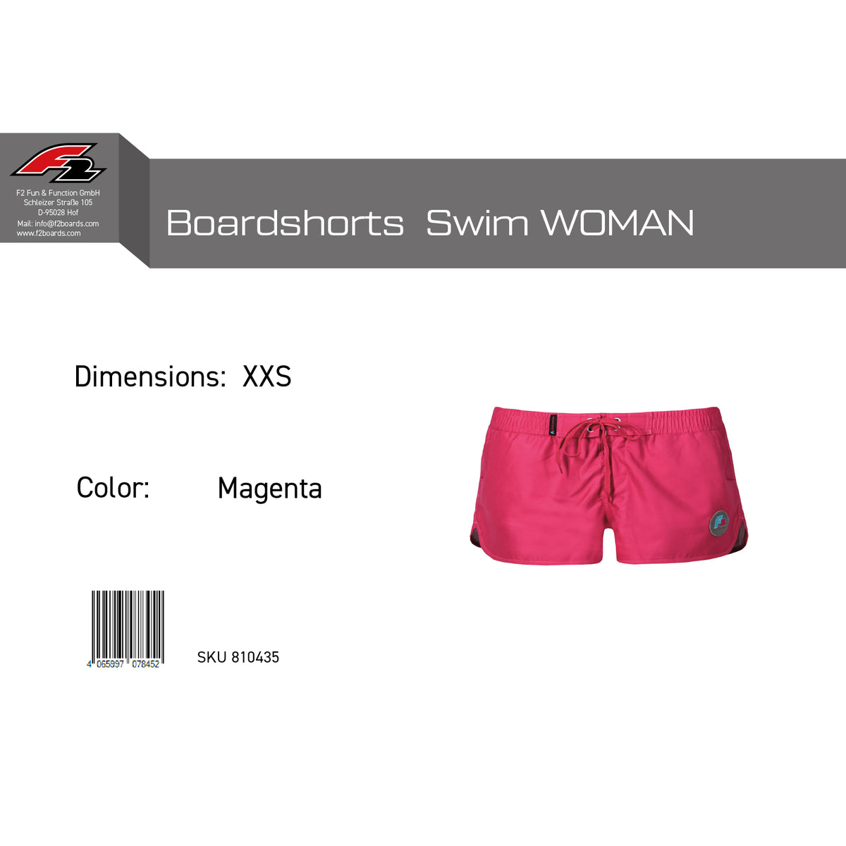 F2 Retro Boardshorts Women's Swim Shorts Short Magenta - Size selectable