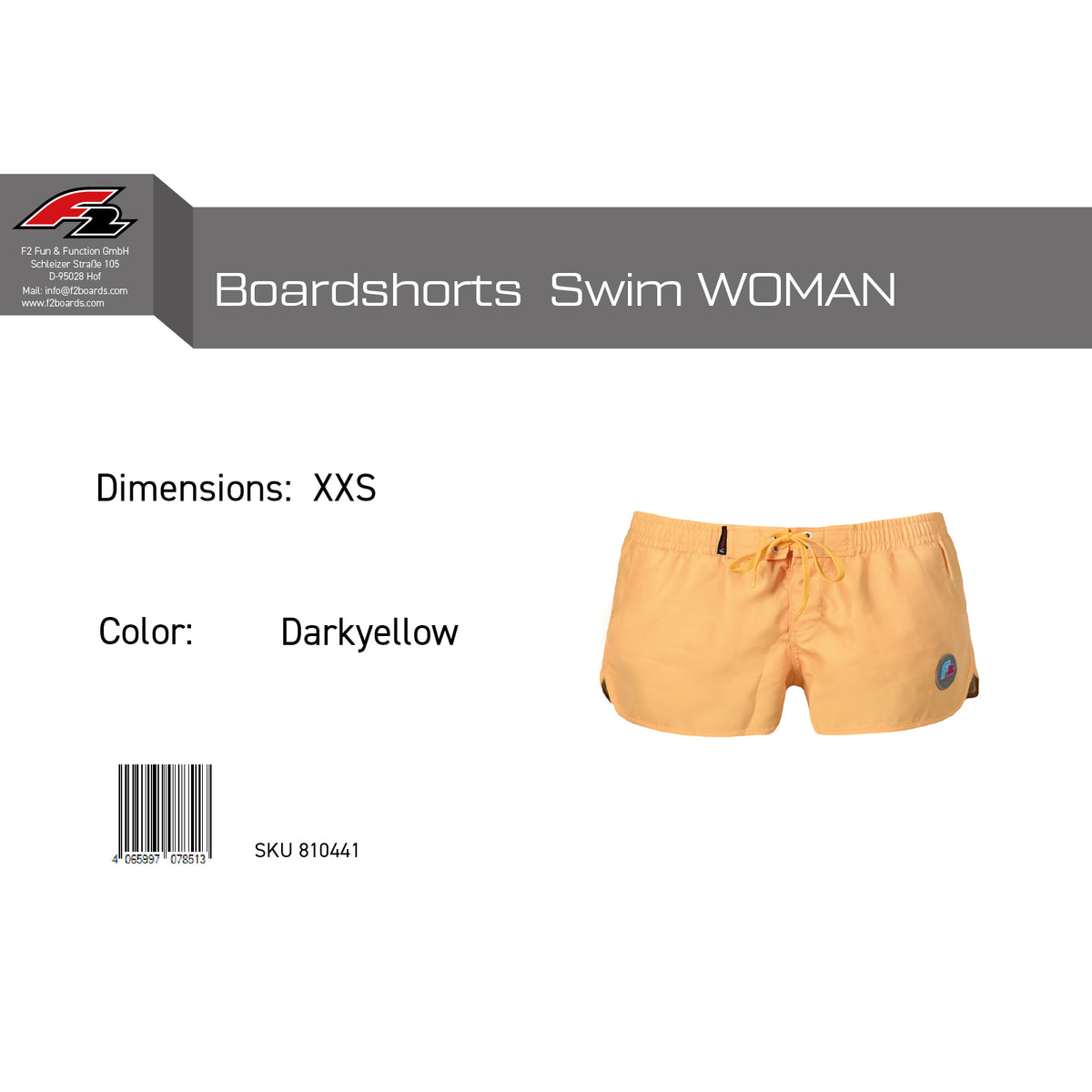 F2 Retro Boardshorts Women's Swim Shorts Short Yellow - Size selectable