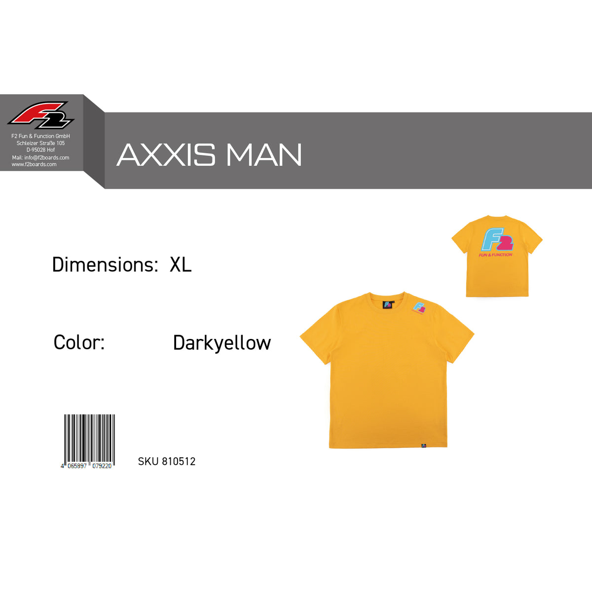 F2 Retro T-Shirt Axxis Unisex Tshirt Gelb - Größe wählbar