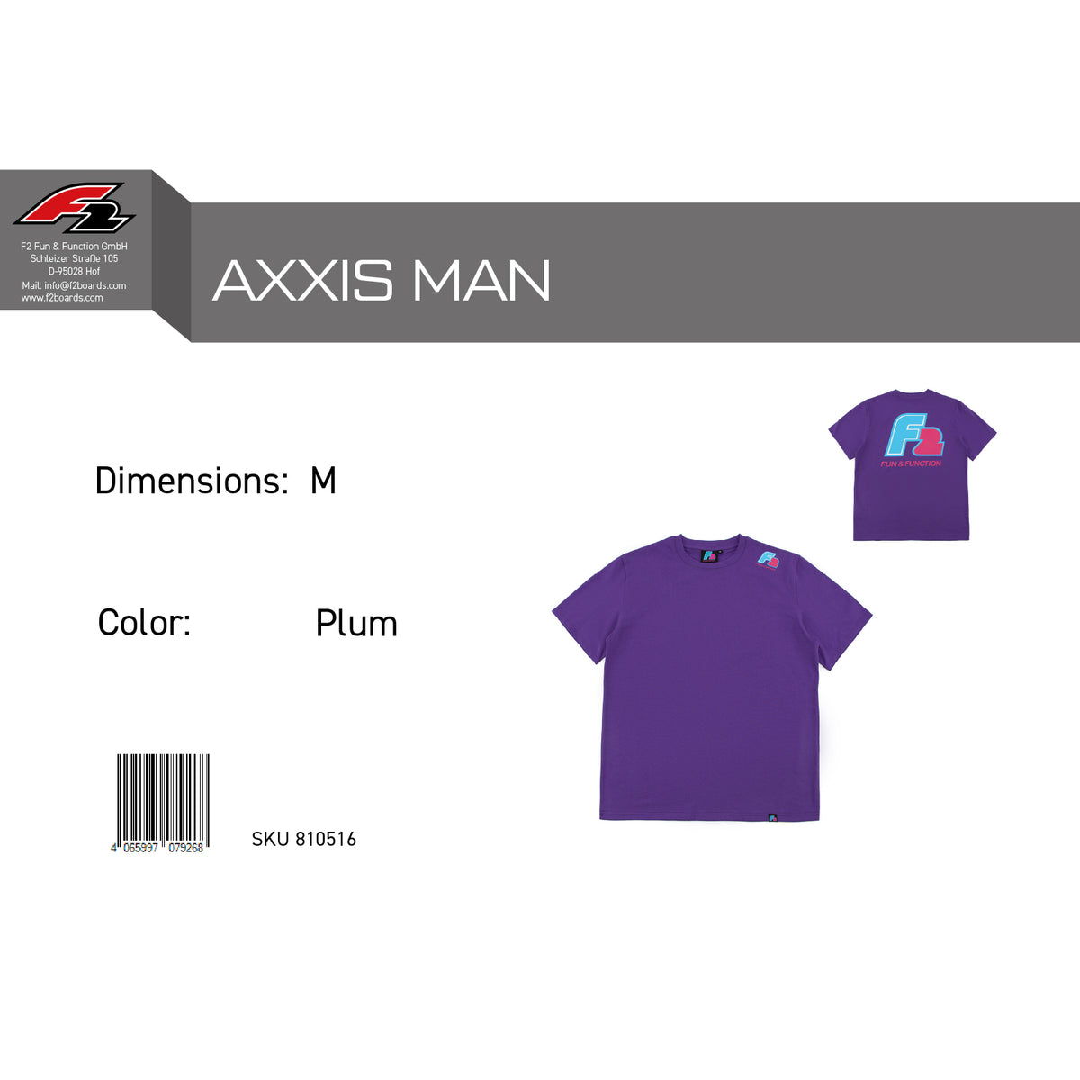 F2 Retro T-Shirt Axxis Plum Unisex Tshirt Lila - Größe wählbar