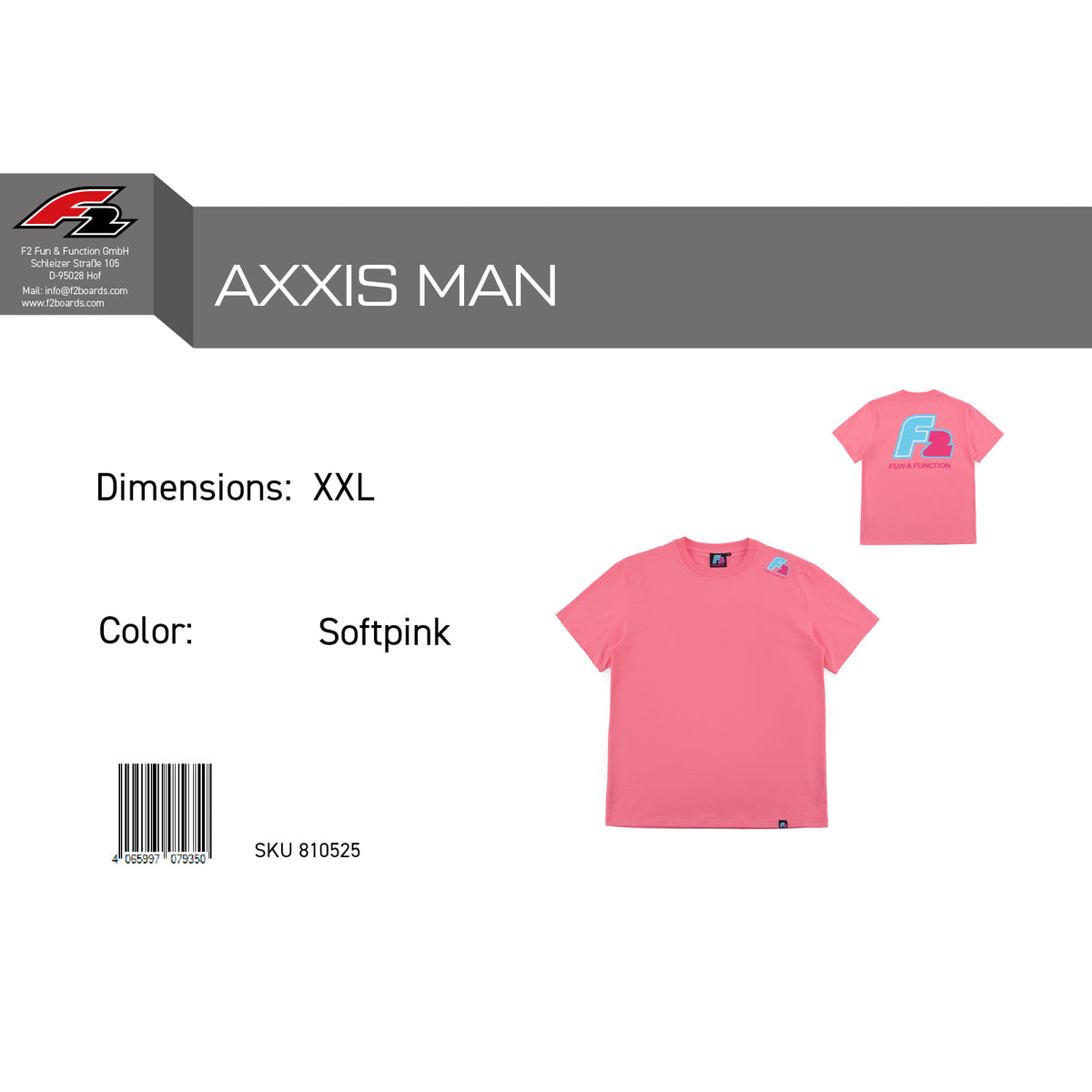 F2 Retro T-Shirt Axxis Softpink Unisex Tshirt Pink - Größe wählbar