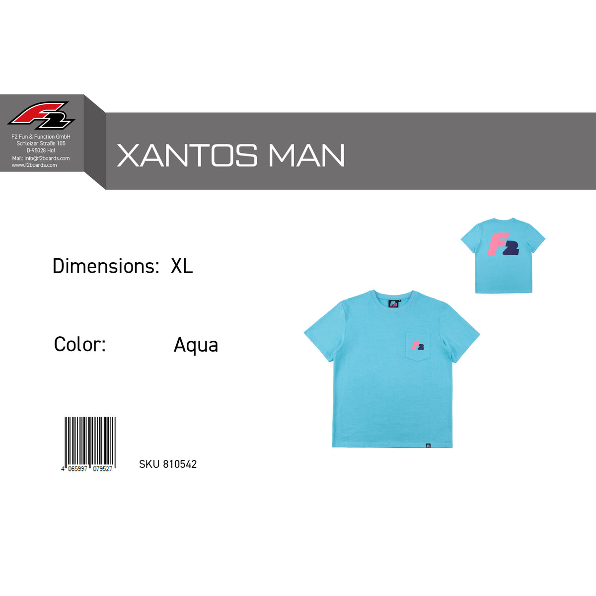 F2 Retro T-Shirt Xantos Aqua Unisex Tshirt Blau - Größe wählbar