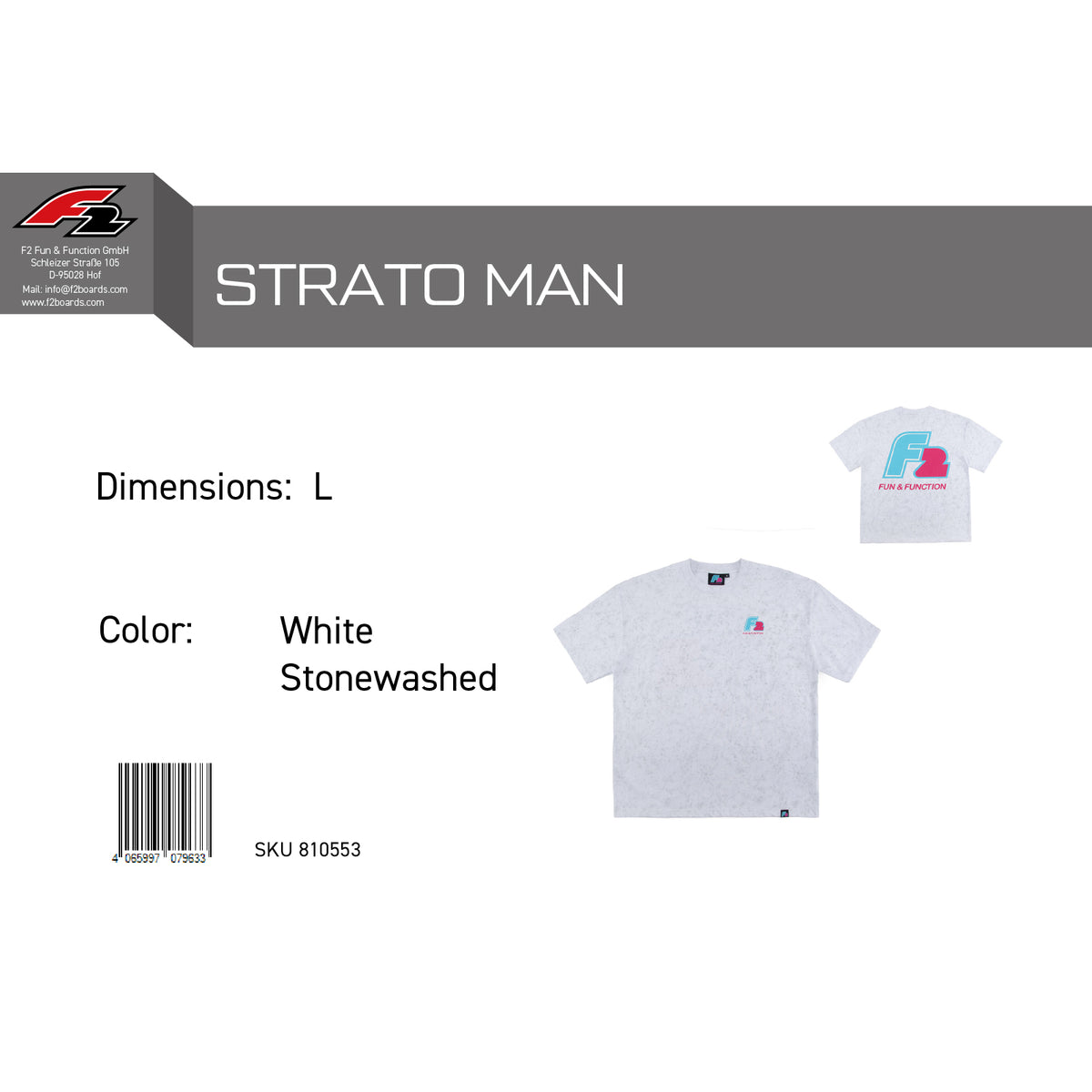 F2 Retro T-Shirt Strato White Stonewashed Unisex Tshirt Weiss - Größe wählbar