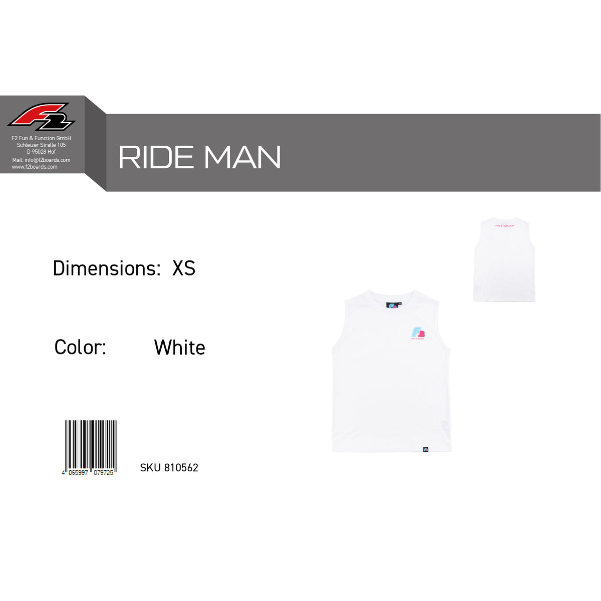F2 Retro Muskelshirt Ride Herren Tshirt Ärmellos Weiss - Größe wählbar
