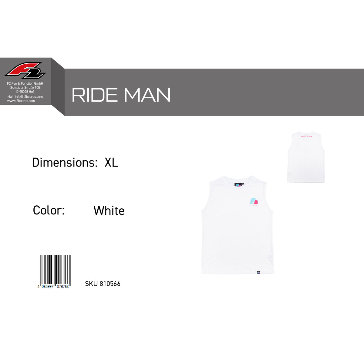 F2 Retro Muskelshirt Ride Herren Tshirt Ärmellos Weiss - Größe wählbar