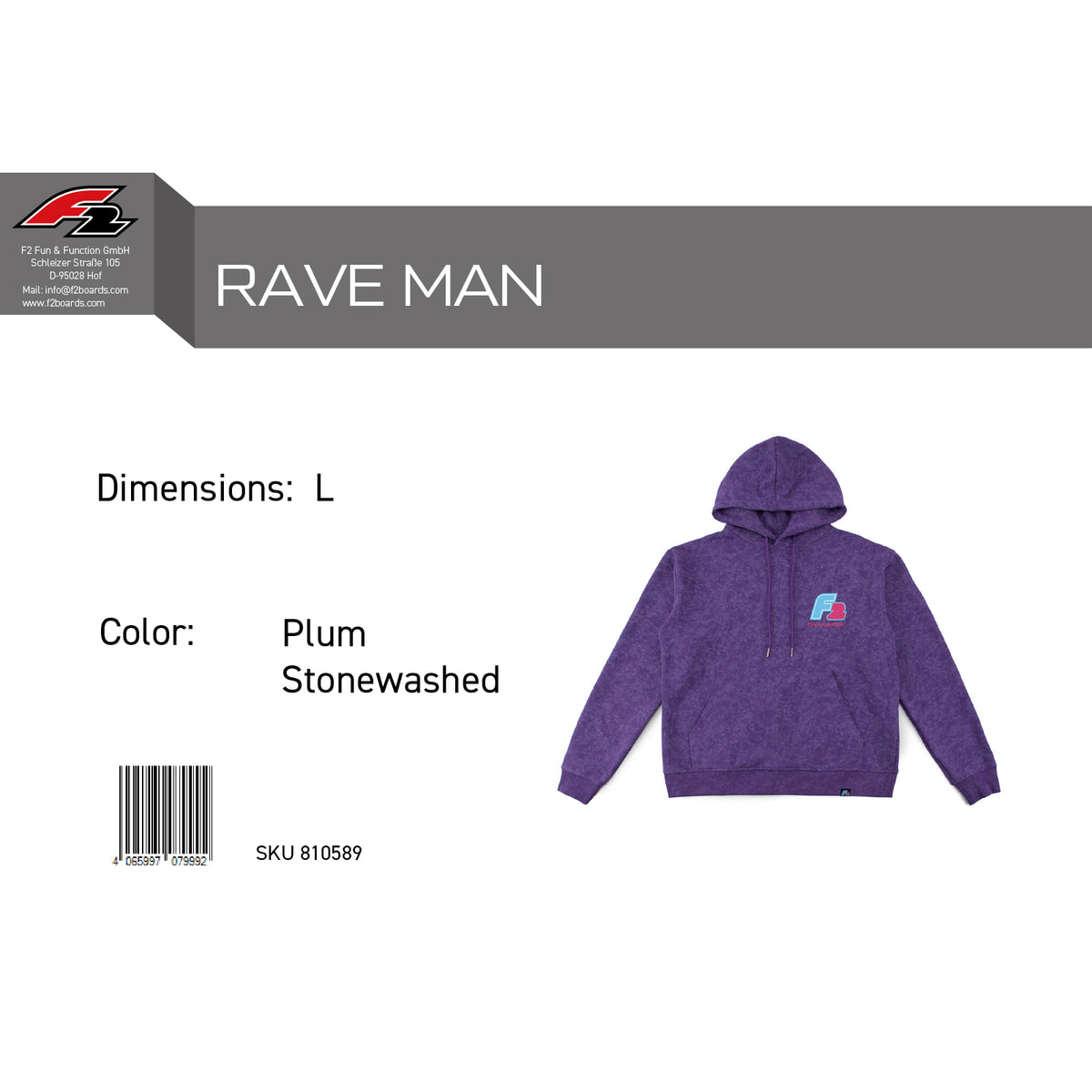 F2 Retro Rave Hoodie Plum Stonewashed Sweatshirt Pullover Lila - Größe wählbar