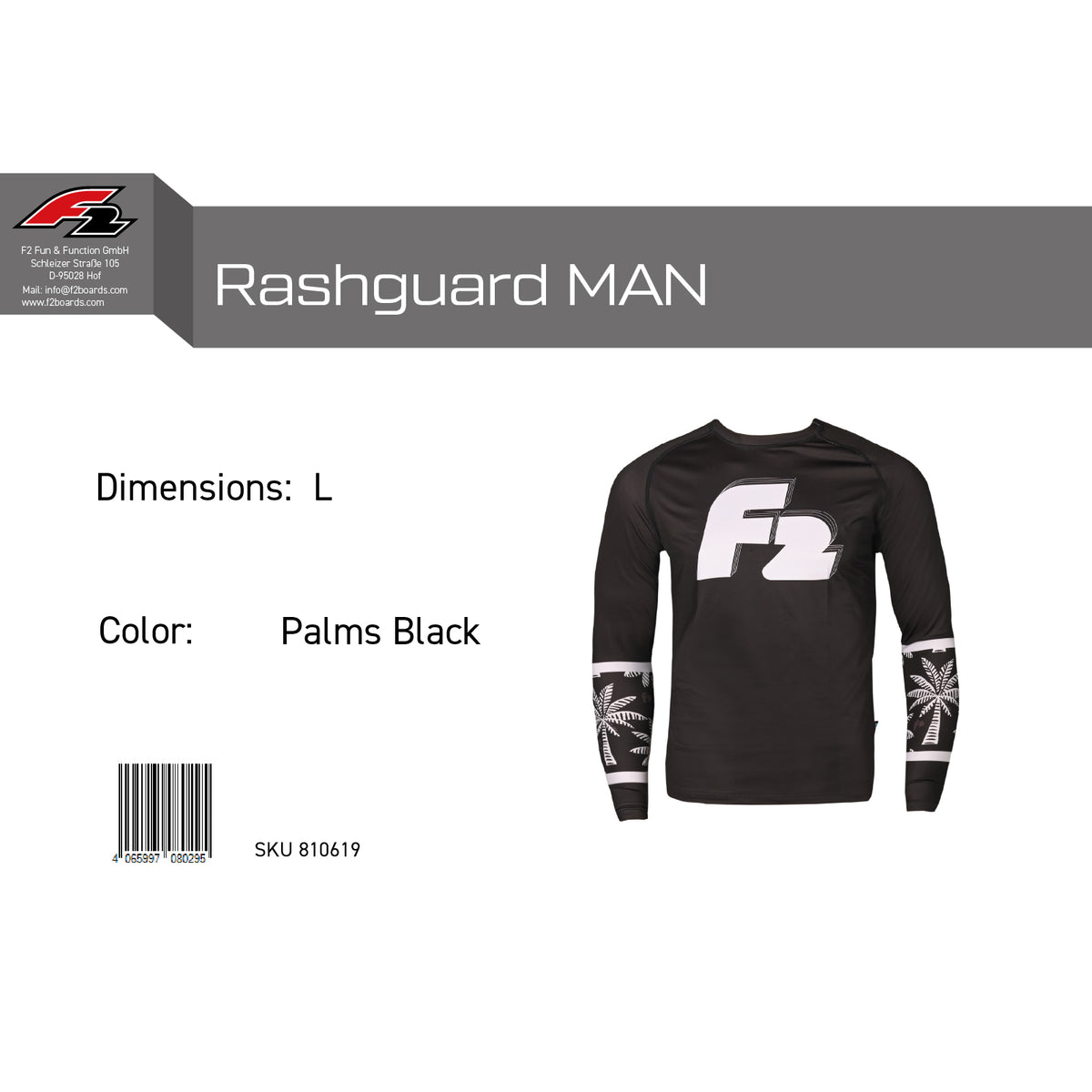 F2 Retro Rashguard Palms/Black Funktionsshirt Wassersport - Größe wählbar