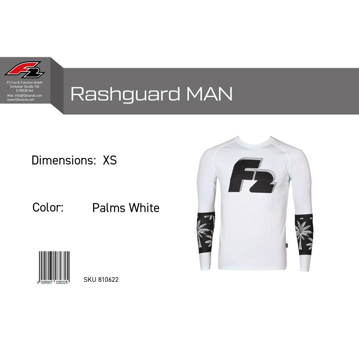 F2 Retro Rashguard Palms/White Functional Shirt Watersports - Size selectable