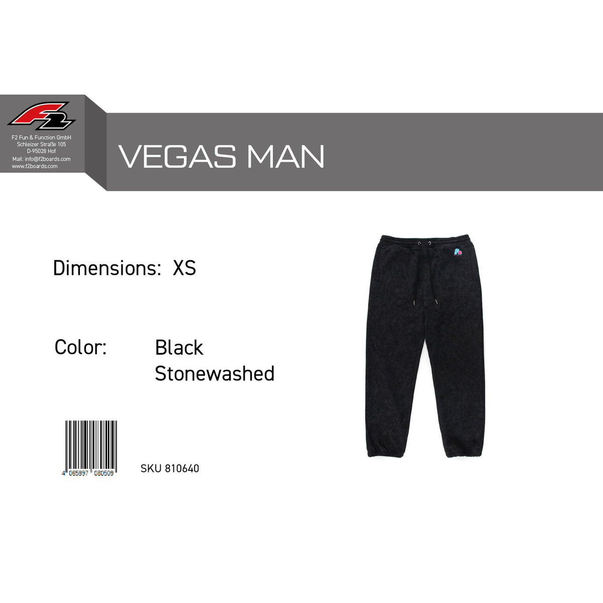 F2 Retro Vegas Sweatpants Black Stonewashed Black - Size selectable