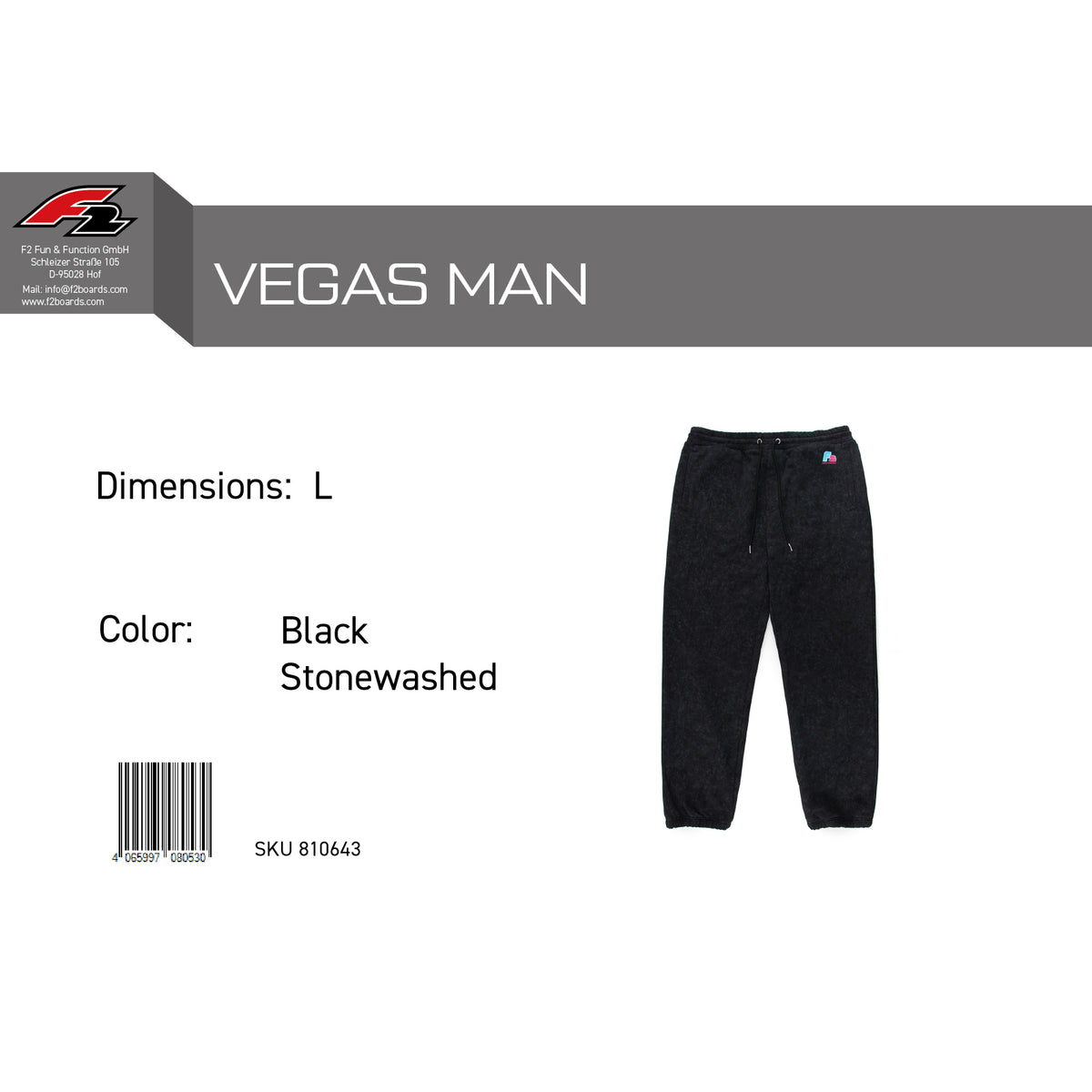 F2 Retro Vegas Sweatpants Black Stonewashed Black - Size selectable