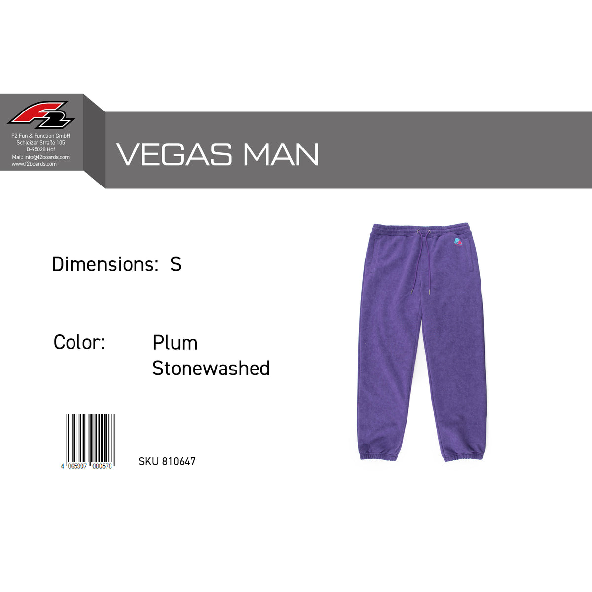 F2 Retro Vegas Joggers Plum Stonewashed Purple - Size selectable