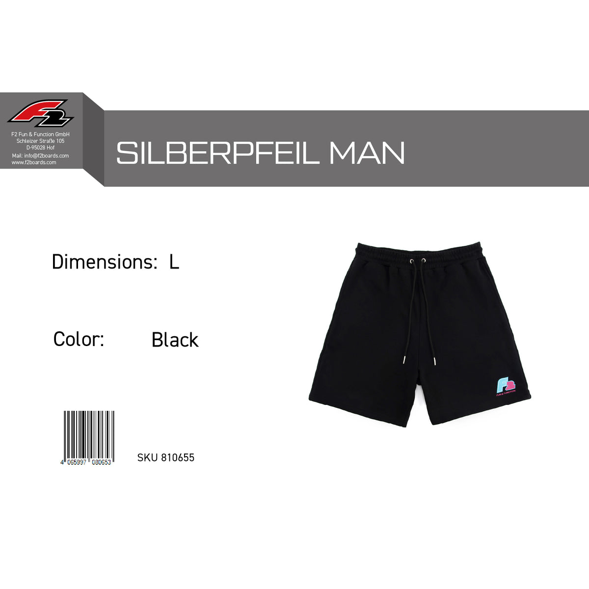 F2 Retro Silver Arrow Sweat Shorts Black - Size selectable