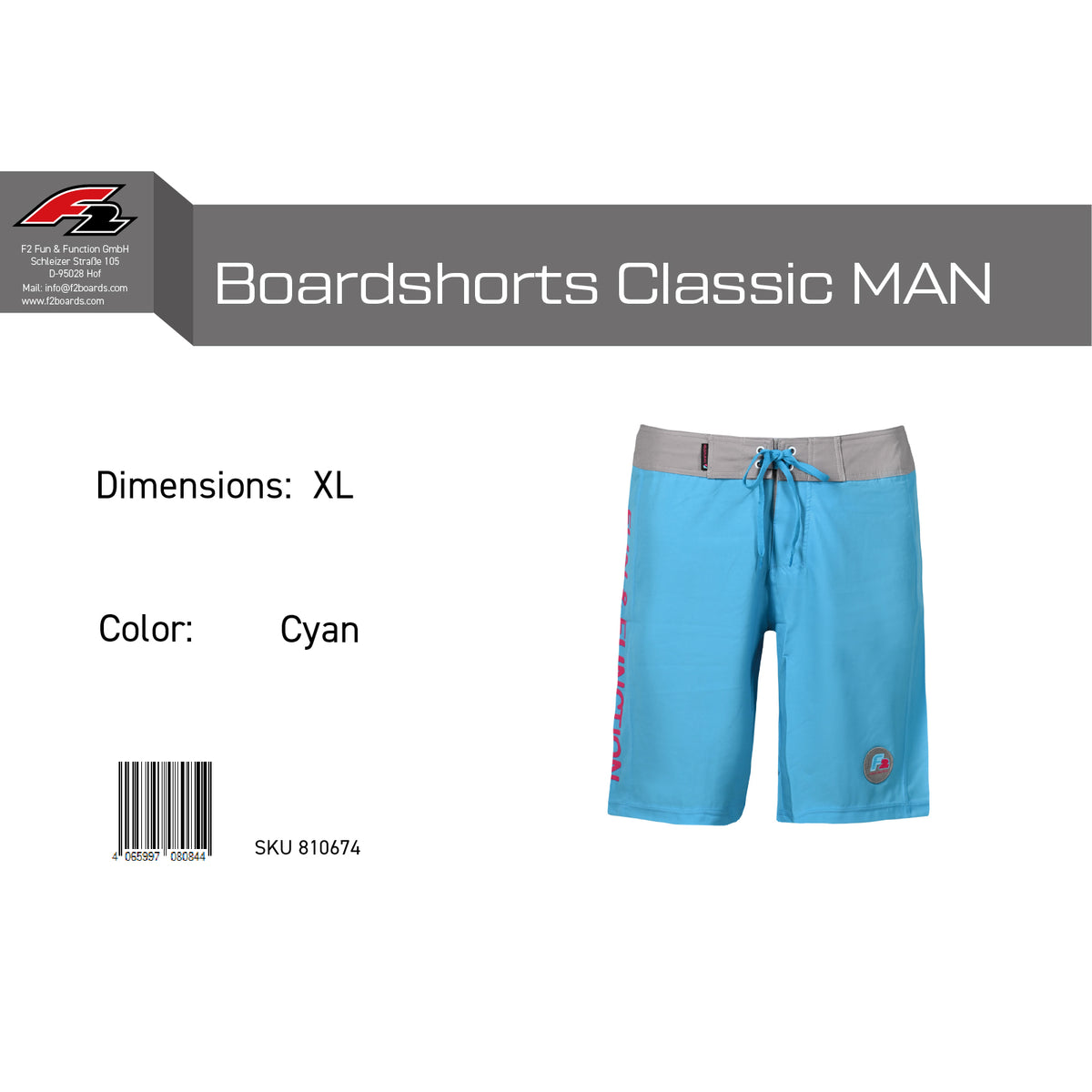 F2 Retro Boardshorts Classic Cyan Swim Shorts Blue - Size selectable