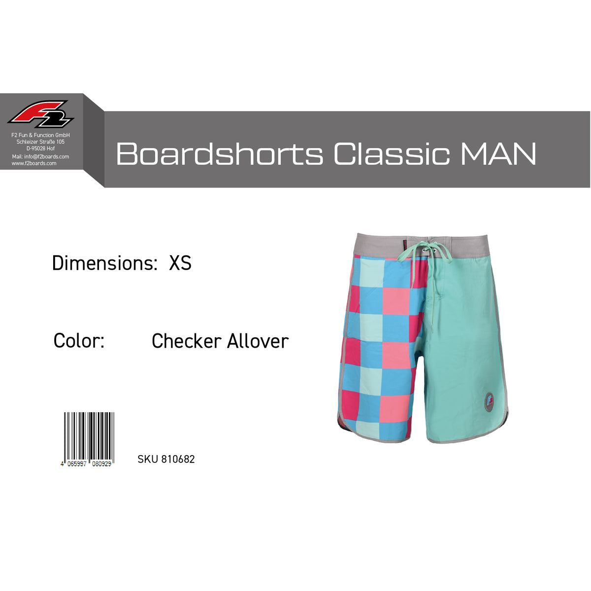 F2 Retro Boardshorts Classic Checker Oceangreen Badeshorts - Größe wählbar