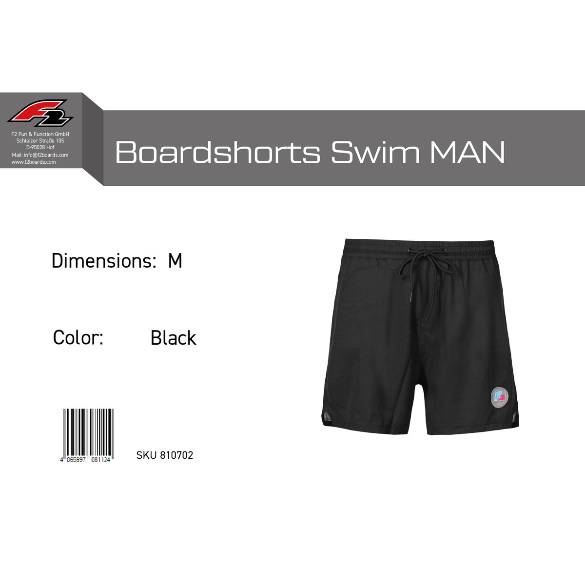 F2 Retro Boardshorts Swim Trunks Black - Size selectable